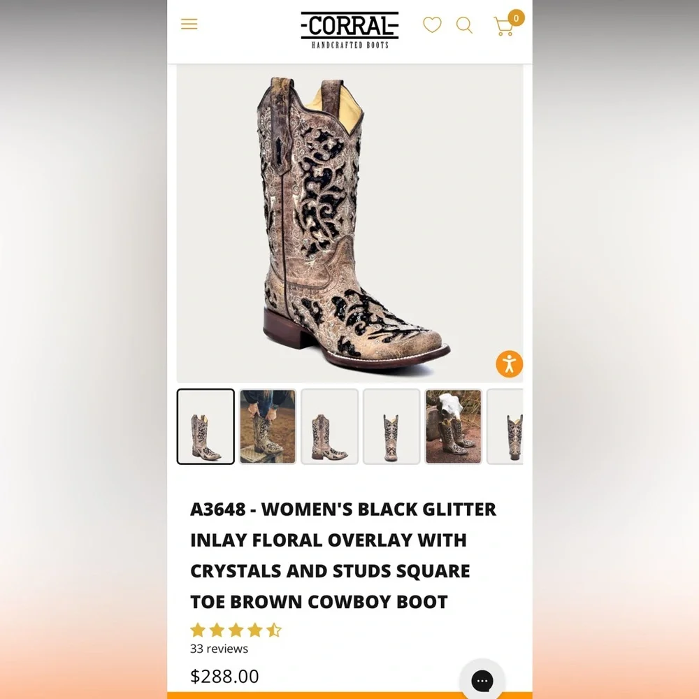 Corral Black and Tan Sequin Inlay Boots Boots - Picture 5 of 8